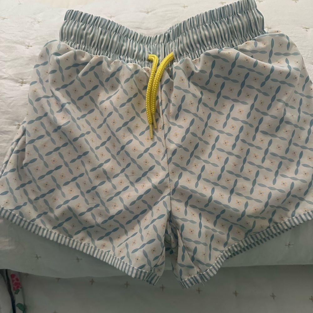 Patterned Swim Shorts with Yellow Drawstring